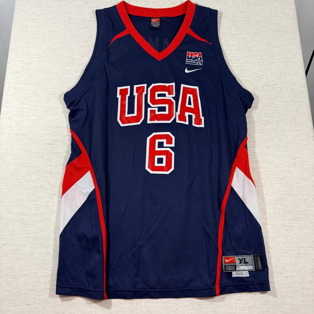 Nike Basketball Jersey Mens XL Blue LeBron James 6 USA Olympic Beijing 2008